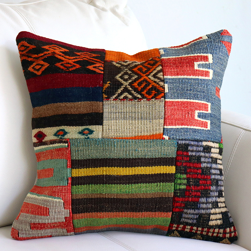 オールドキリムクッションカバー 40cm /Old Kilim Cushion パッチワーク トルコのウール手織りキリム