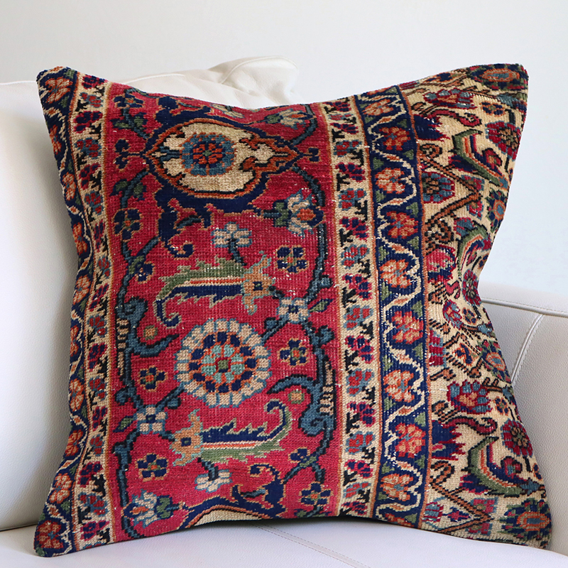 ヴィンテージ　絨毯クッション 45cm角 45×45cm トルコ絨毯・カイセリ アイボリー 緻密に織られたフラワーモチーフ