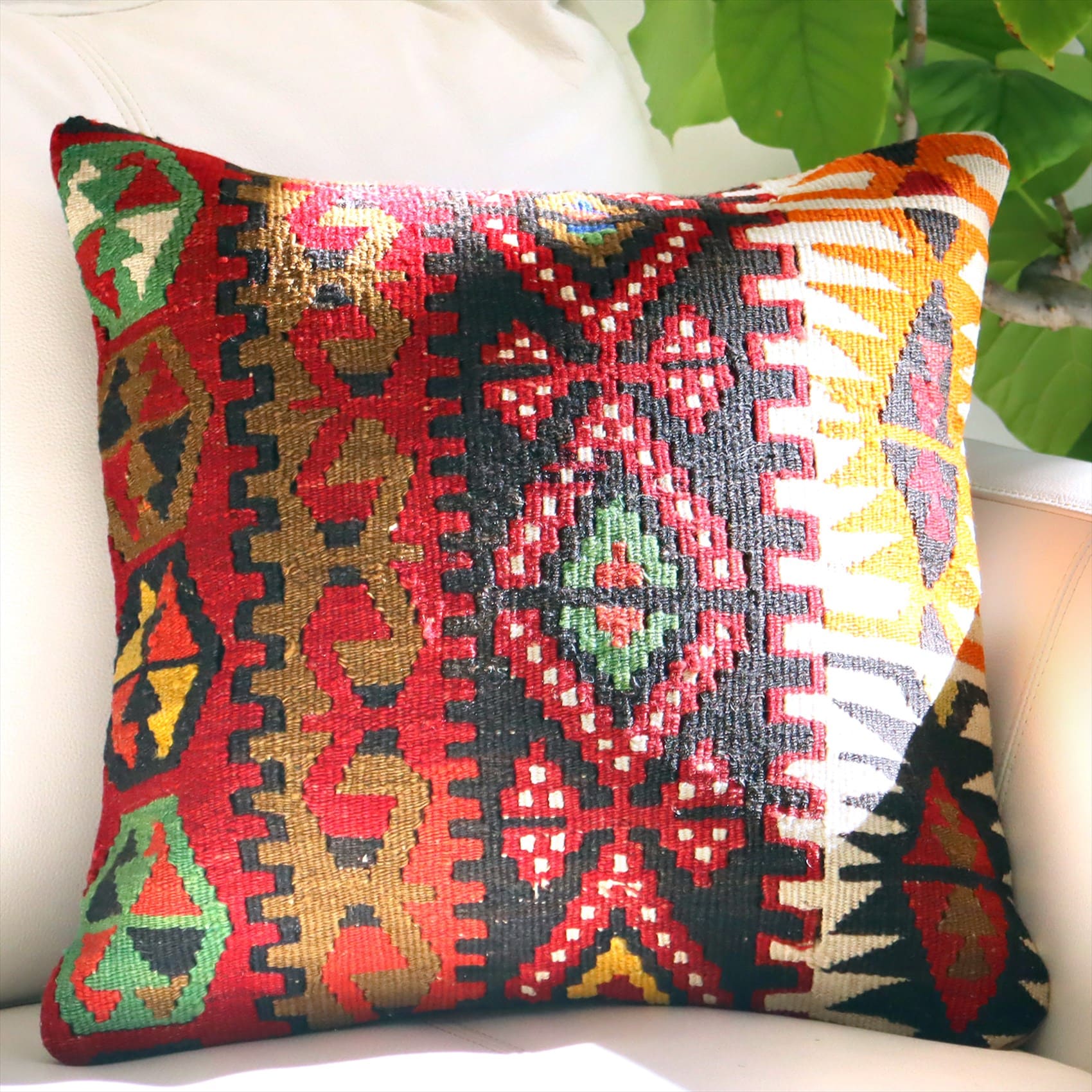 オールドキリム クッションカバー 40cmサイズ カイセリ たくさんの幾何学モチーフ