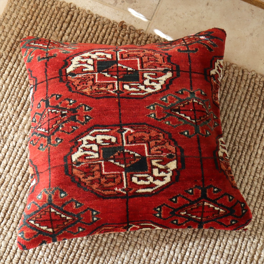 クッションカバー ヴィンテージ パイル織り 絨毯 40cmサイズ トルクメン ヤムート レッド