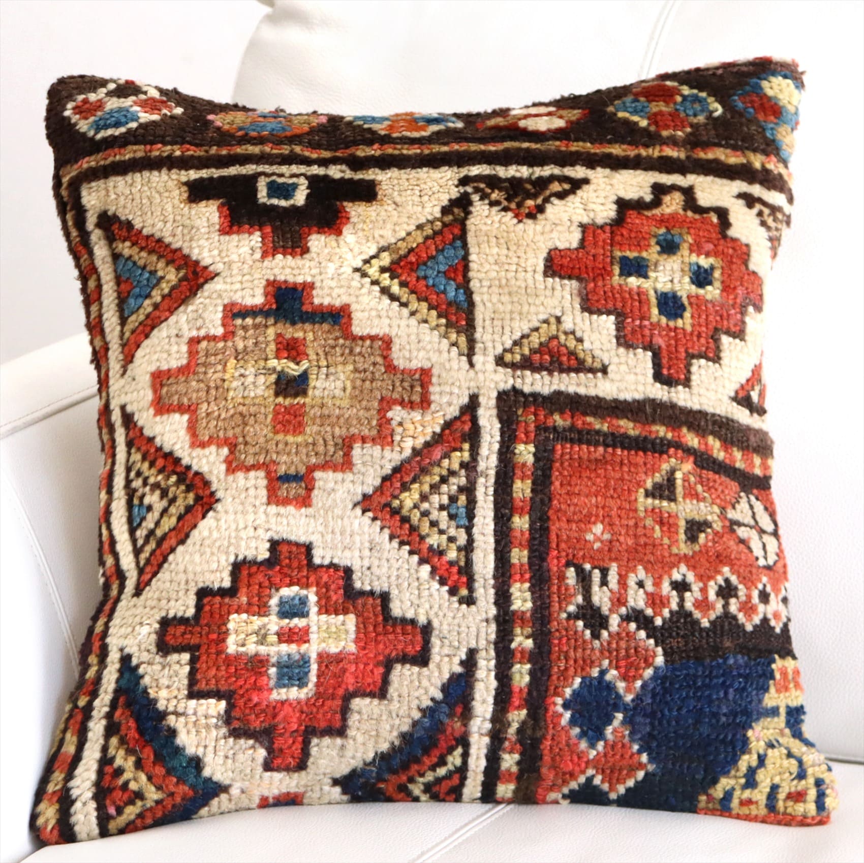 クッションカバー ヴィンテージ パイル織り 絨毯 40cmサイズ コーカサス ブラウン