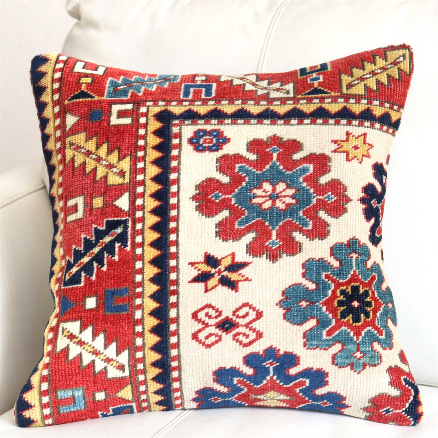 クッションカバー ヴィンテージ パイル織り 絨毯 40cmサイズ コンヤ フラワーモチーフ