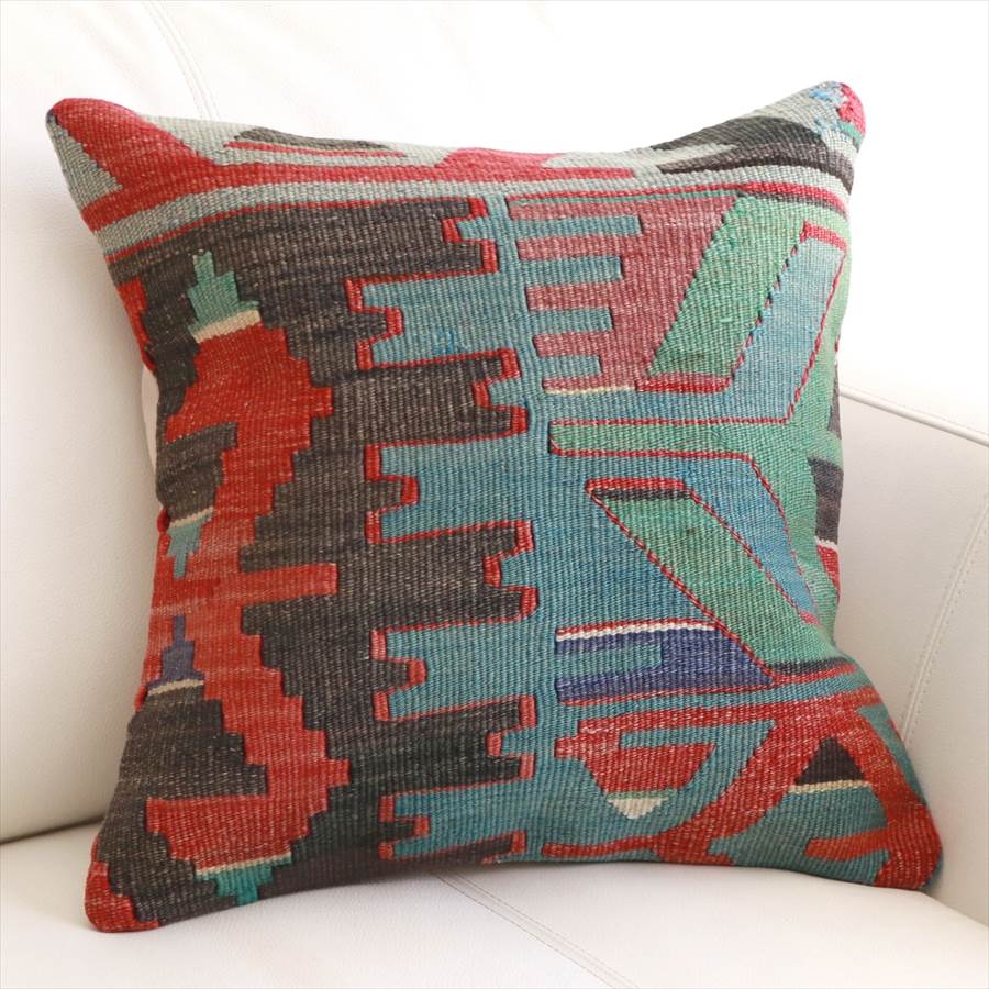 オールドキリムクッションカバー40cmサイズ Turkish Kilim Cushion エシュメ ブルー＆レッド