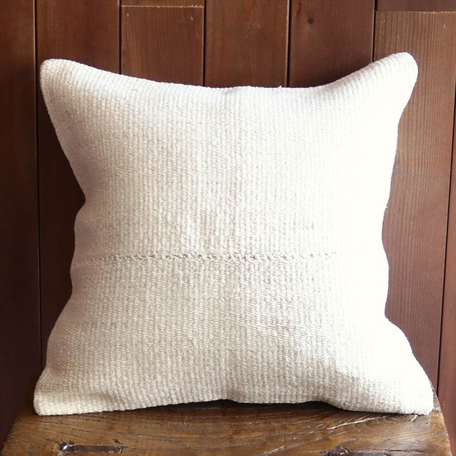 オールドキリムクッションカバー40cm角サイズ/Turkish Kilim Cushion 染めていないナチュラルウールのシンプルキリム