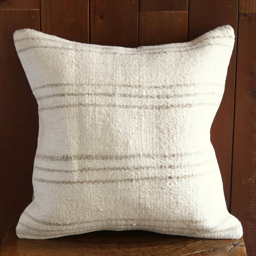 オールドキリムクッションカバー40cm角サイズ/Turkish Kilim Cushion 染めていないナチュラルウールのシンプルキリム