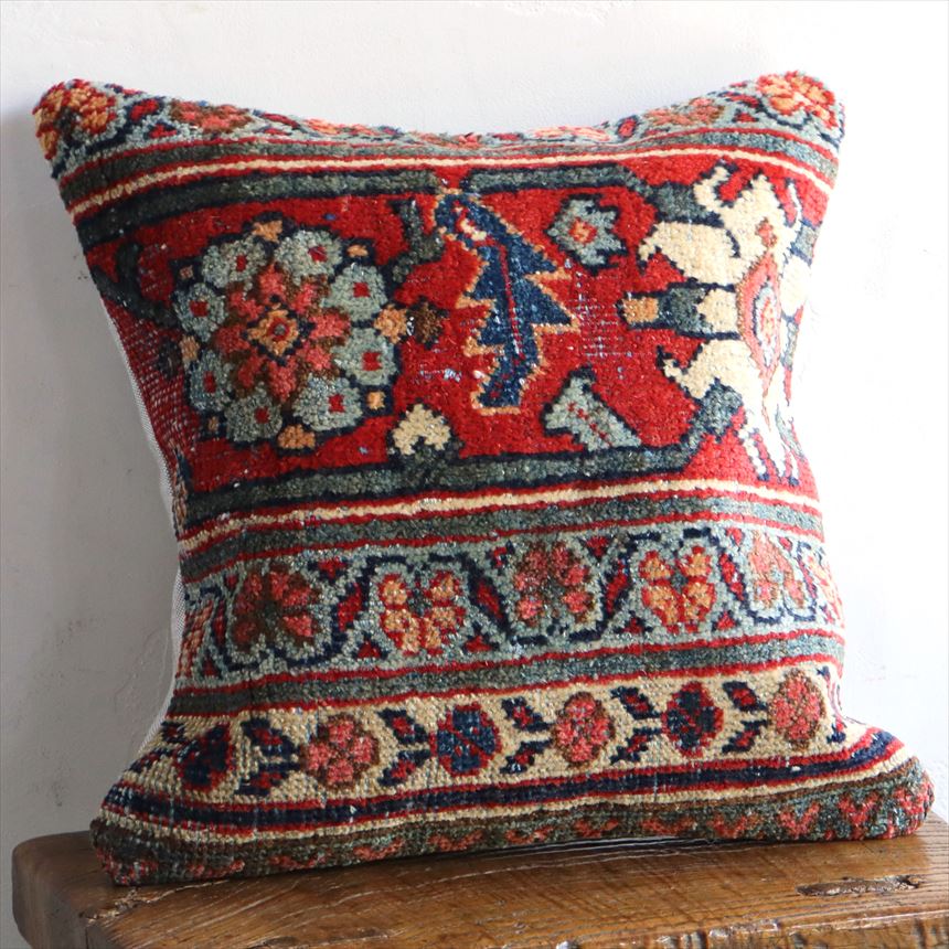 ヴィンテージラグクッションカバー 39×40cmトライバルラグ　ハマダン