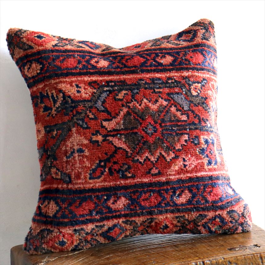 ヴィンテージラグクッションカバー 39×39cmトライバルラグ　ハマダン