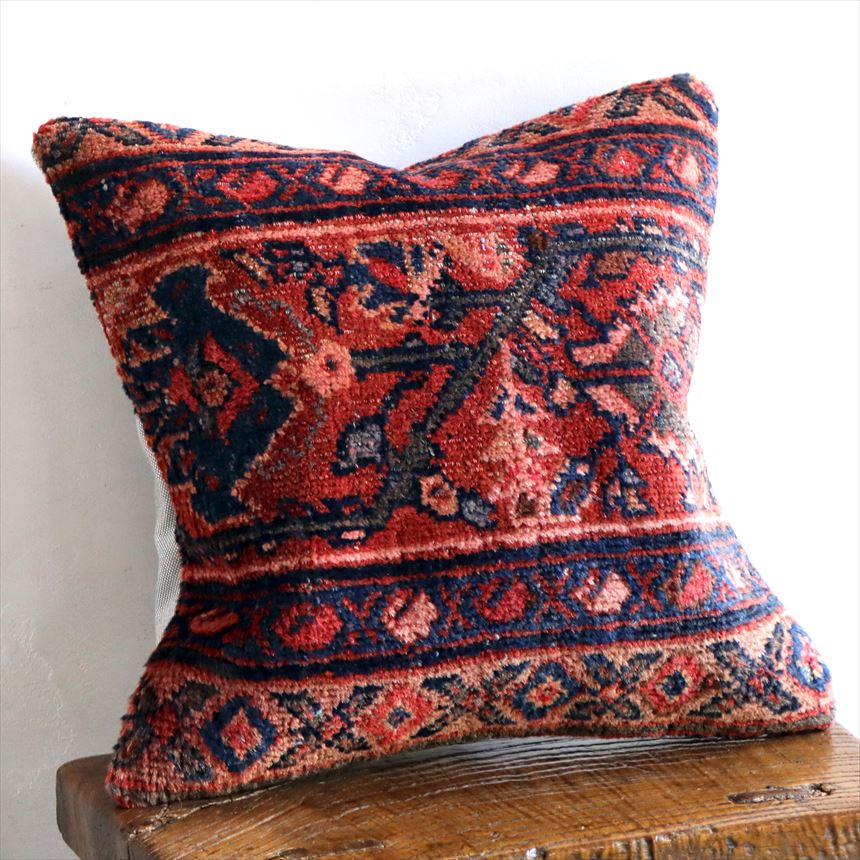 ヴィンテージラグクッションカバー 40×40cmトライバルラグ　ハマダン