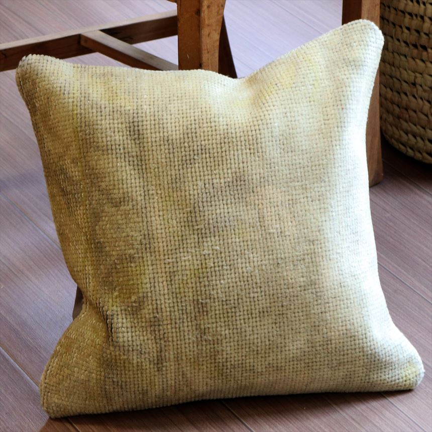 ヴィンテージラグ クッションカバー 41×41cmトルコ絨毯・ブリーチしたアンティーク加工