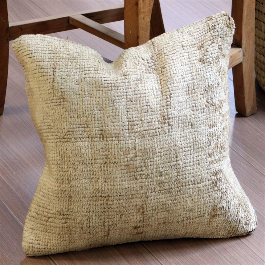 ヴィンテージラグ クッションカバー 40×39cmトルコ絨毯・ブリーチしたアンティーク加工