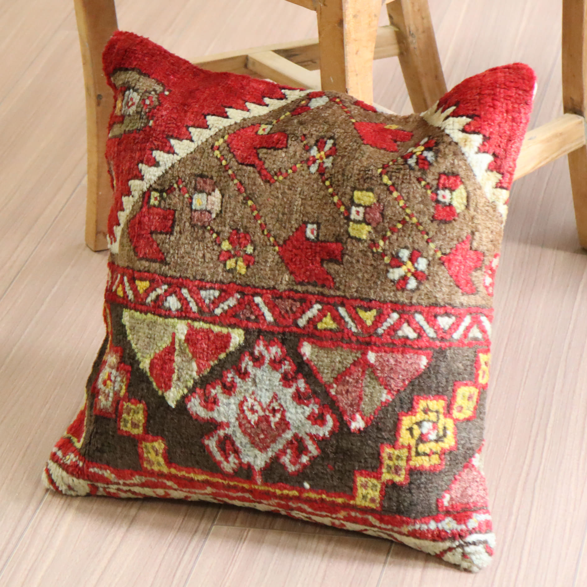 クッションカバー ヴィンテージ パイル織り 41×41cm トルコ絨毯 シワス地方