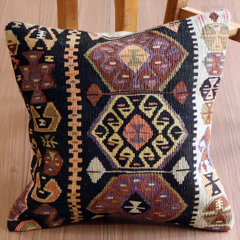オールドキリム クッションカバー40×39cm カルス・細かな幾何学モチーフ Old Kilim Cushion