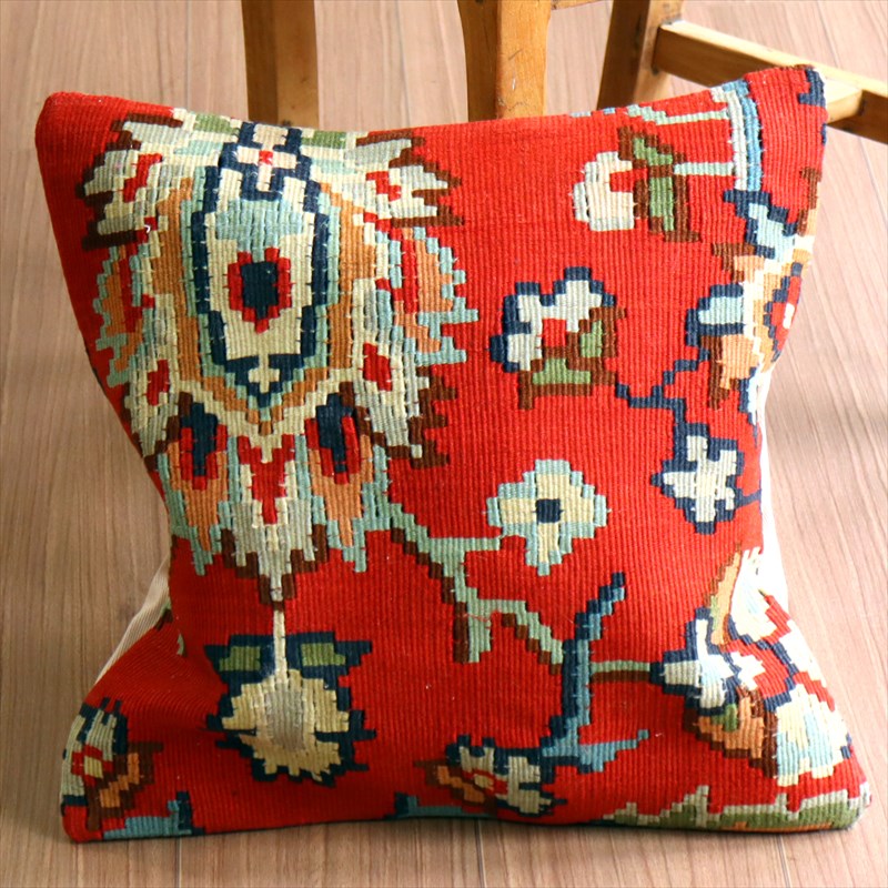 オールドキリム クッションカバー41×41cm ブルガリア・花とつる草 Old Kilim Cushion