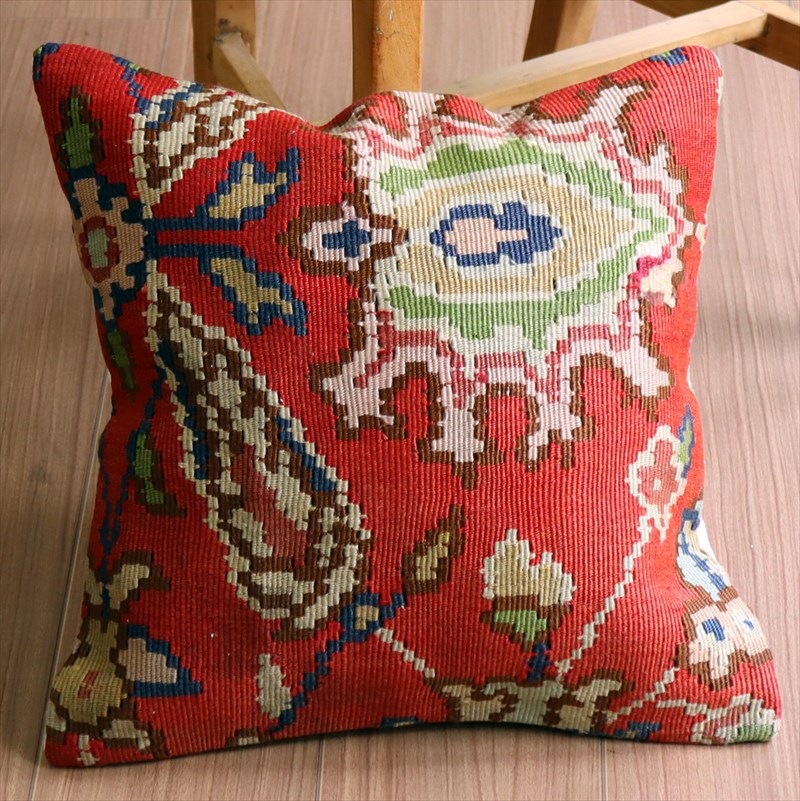 オールドキリム クッションカバー41×40cm ブルガリア・花とつる草 Old Kilim Cushion
