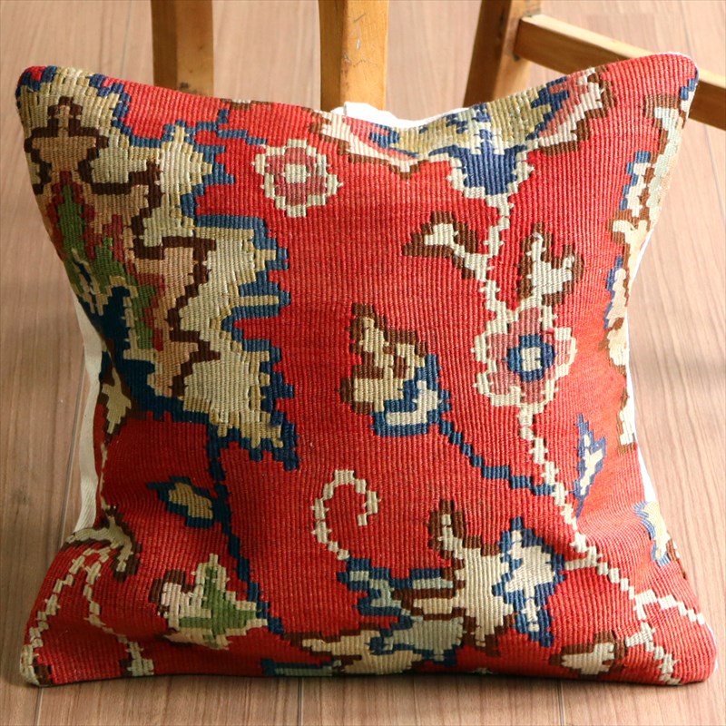 オールドキリム クッションカバー40×40cm ブルガリア・花とつる草 Old Kilim Cushion