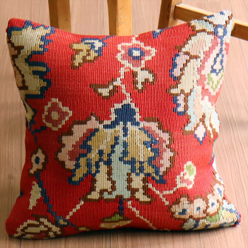 オールドキリム クッションカバー40×40cm ブルガリア・花とつる草 Old Kilim Cushion
