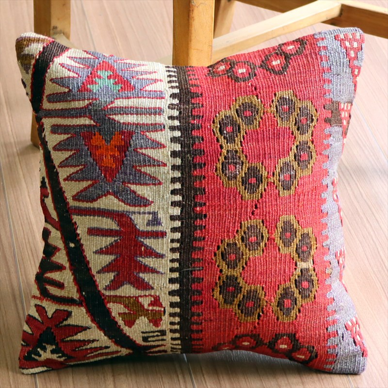 オールドキリム クッションカバー35×35cm カイセリ地方の伝統柄・連なる花 Old Kilim Cushion
