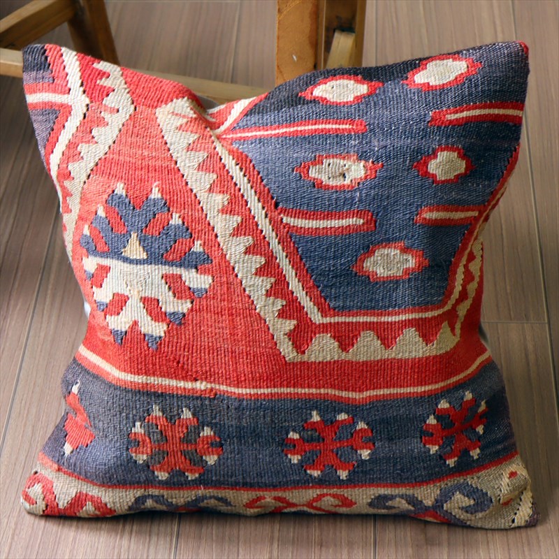 オールドキリム クッションカバー40×40cm シワス・オオカミの足跡のモチーフ Old Kilim Cushion