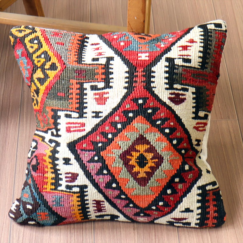 オールドキリム クッションカバー40×40cm カルス・幾何学モチーフ Old Kilim Cushion