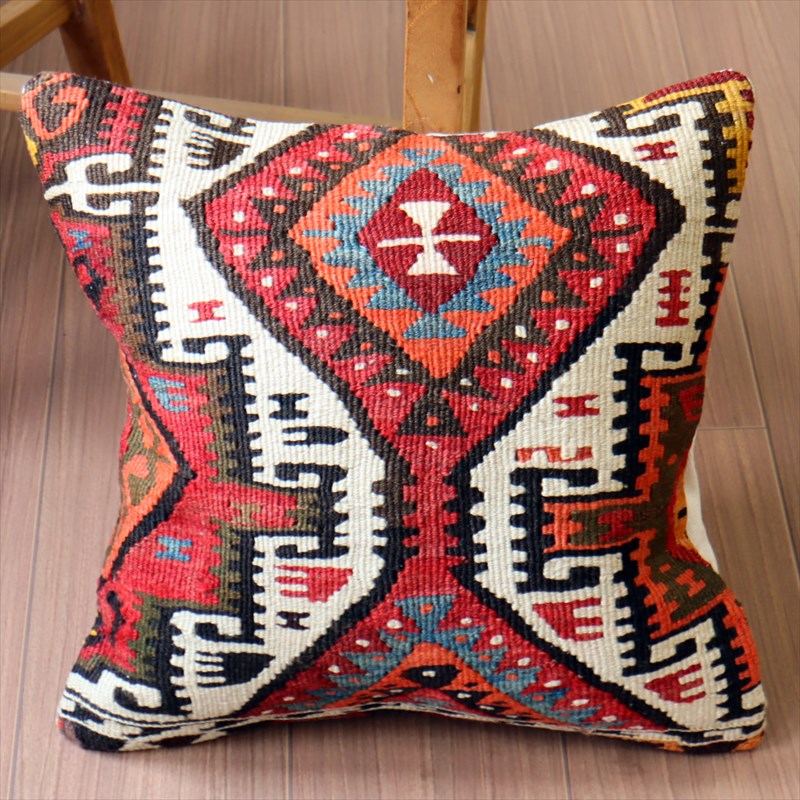 オールドキリム クッションカバー41×40cm カルス・幾何学モチーフ Old Kilim Cushion