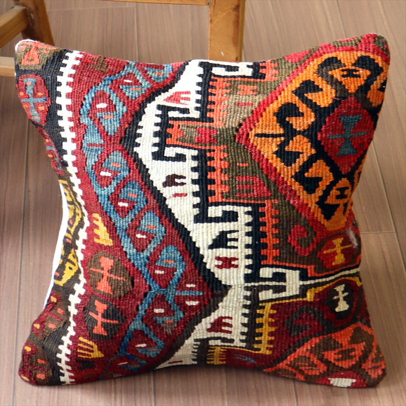 オールドキリム クッションカバー40×40cm カルス・幾何学モチーフ Old Kilim Cushion