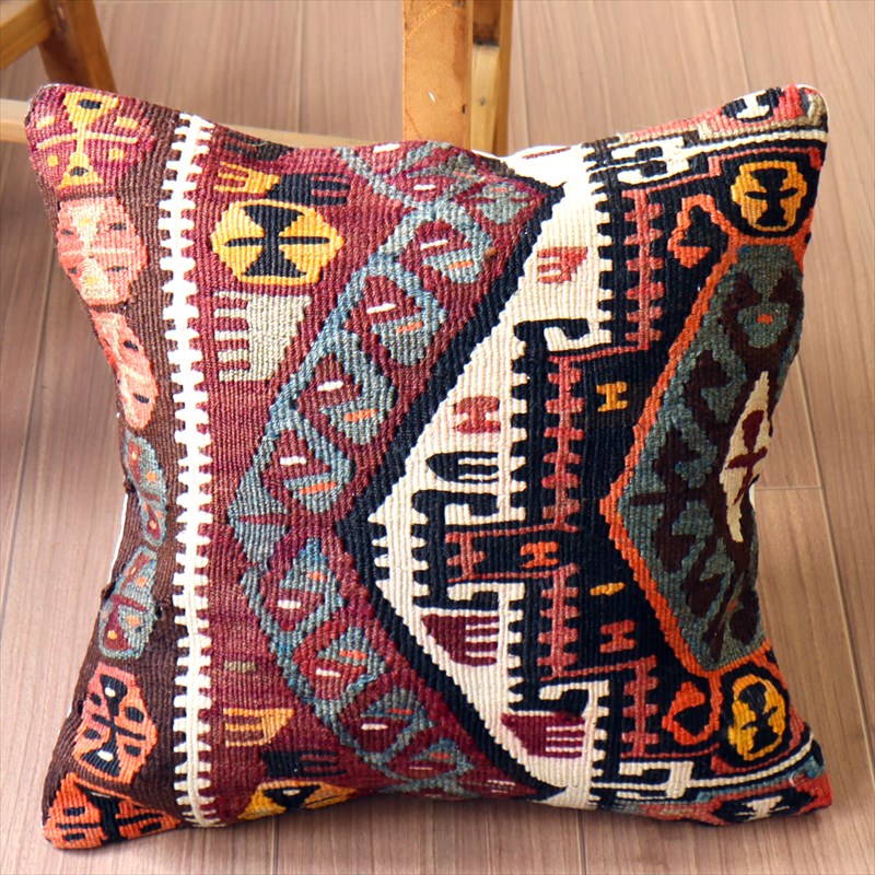 オールドキリム クッションカバー40×40cm カルス・幾何学モチーフ Old Kilim Cushion