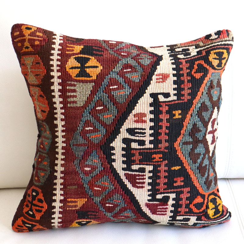 オールドキリム クッションカバー40×40cm カルス・幾何学モチーフ Old Kilim Cushion