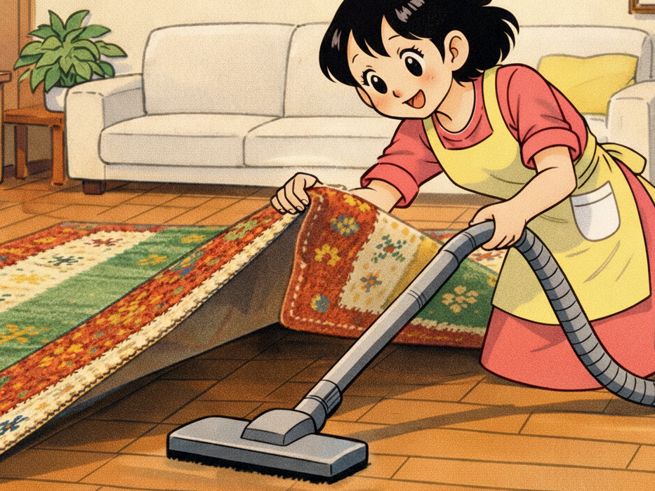 ギャベの下も掃除機をかけましょう